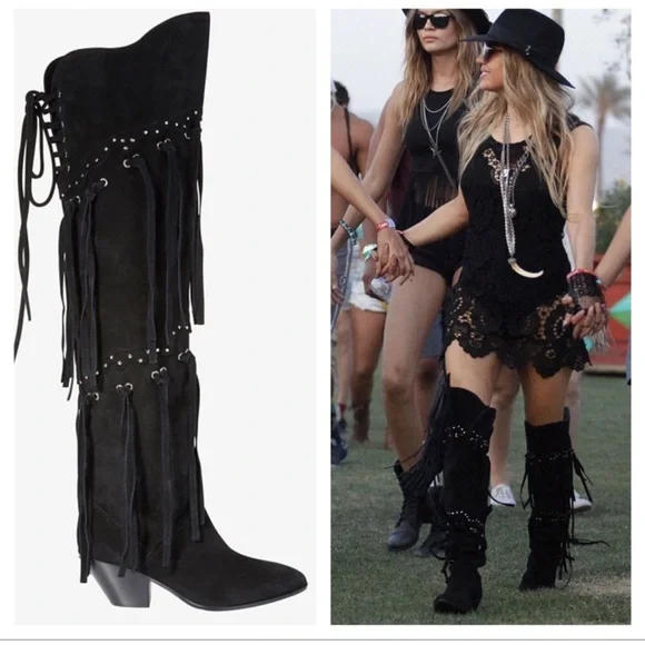 Giuseppe Zanotti Demi Studded Fringed Suede Boots - Picture 1 of 9